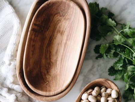 Wild Olive Wood Oval Serving Bowl Set For Cheap