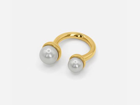 18K DOUBLE PEARL RING For Sale