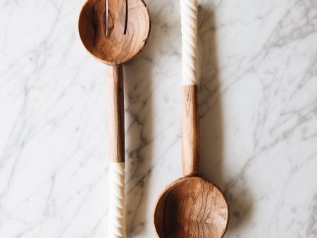 Spiral Handle Olive Wood Salad Servers Online Sale