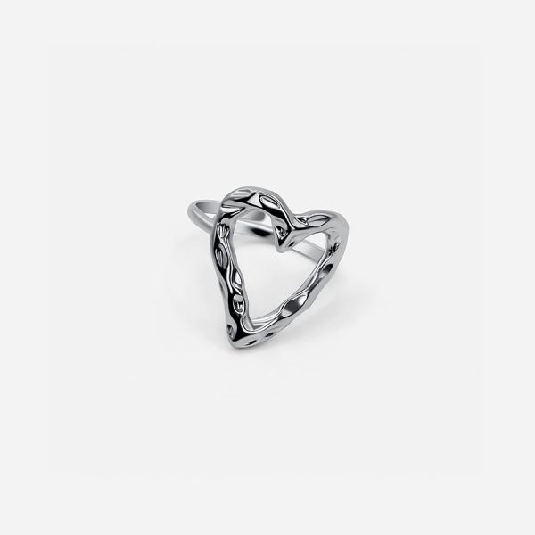 ADJUSTABLE TEXTURED HEART RING - SILVER Online Hot Sale