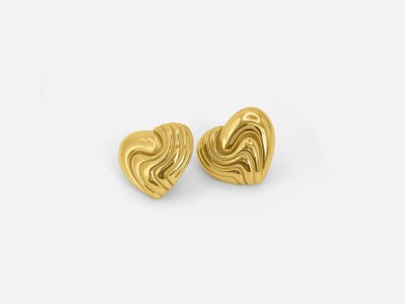 TEXTURED HEART EARRINGS GOLD For Sale