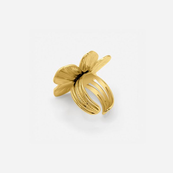 ADJUSTABLE GOLDEN FLOWER RING For Cheap