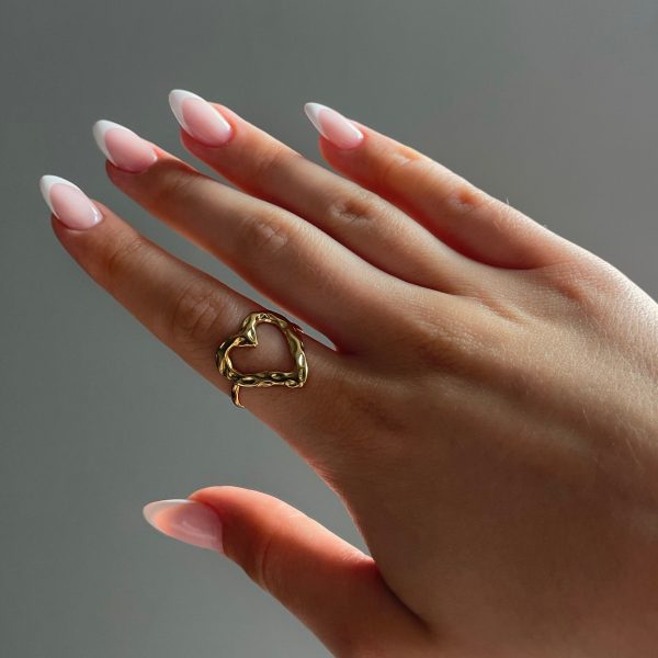 ADJUSTABLE TEXTURED HEART RING - GOLD Online