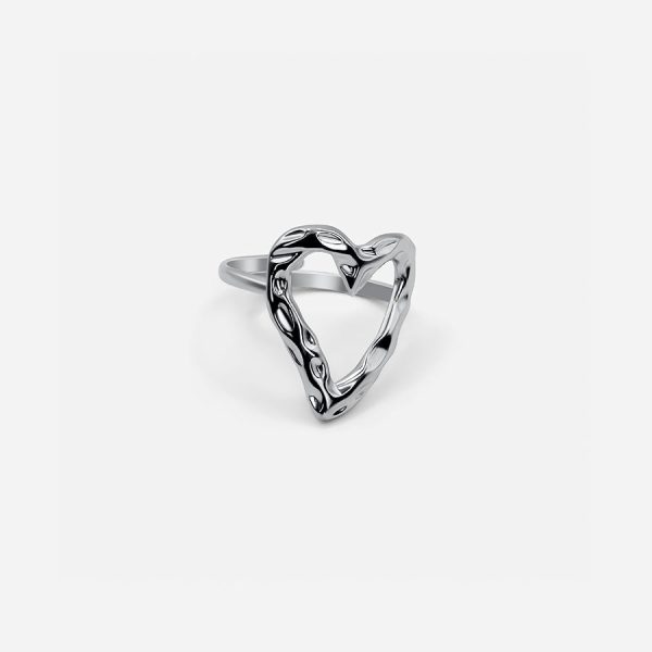 ADJUSTABLE TEXTURED HEART RING - SILVER Online Hot Sale