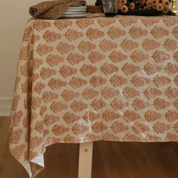 Block-Printed Cotton Tablecloth - Citrus Blush Fashion