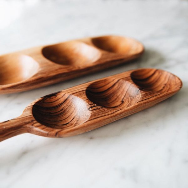 Wild Olive Wood Triple Well Serving Trays on Sale